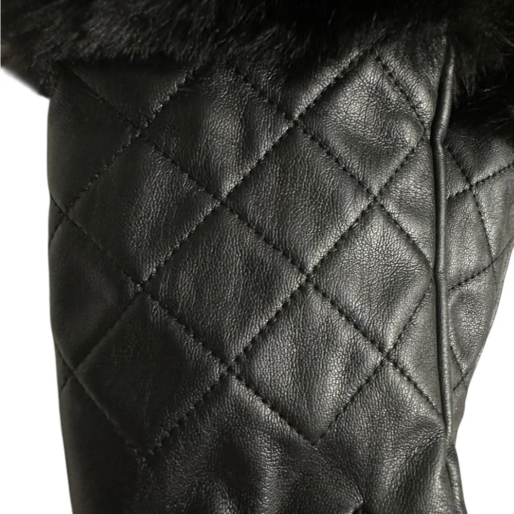I.N.C. International Concepts Women's Faux-Leather Faux-Fur-Trim Gloves NWOT Blk